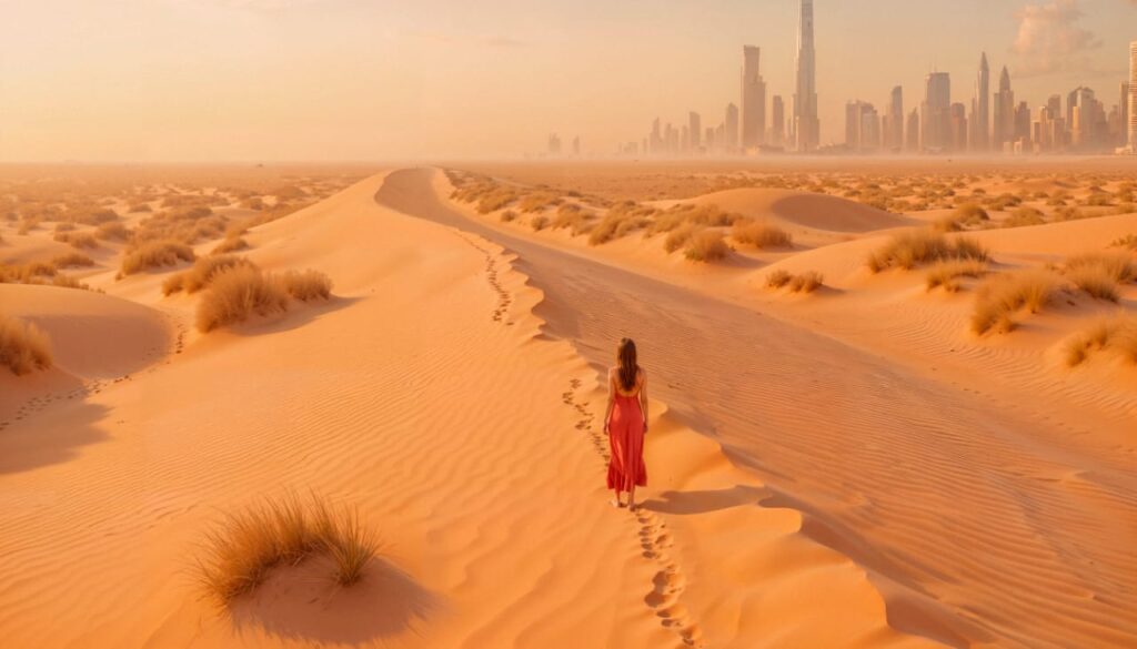 दुबई , Dubai Desert with city image